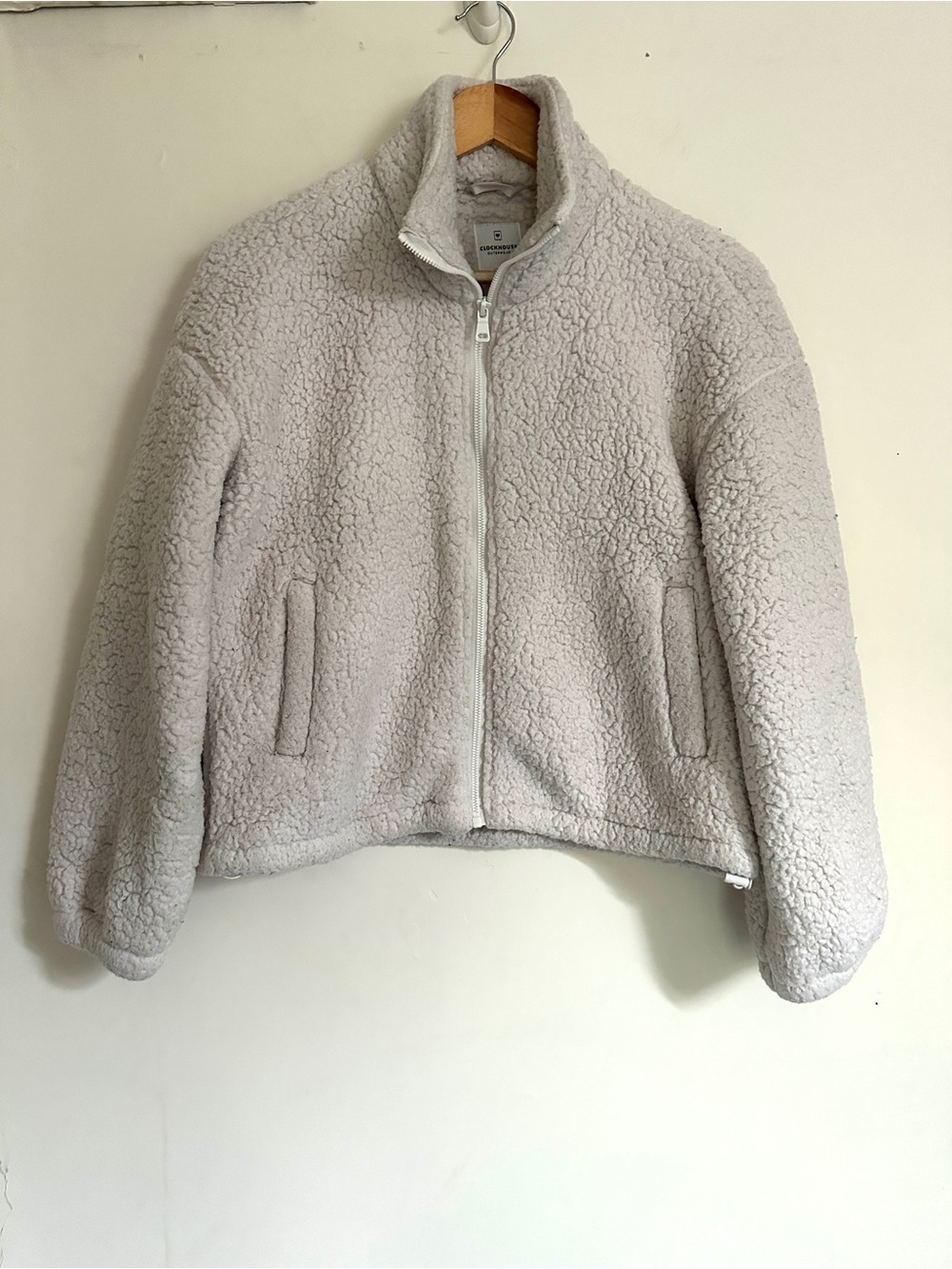 Cozy Light Gray Sherpa Zip-Up Jacket